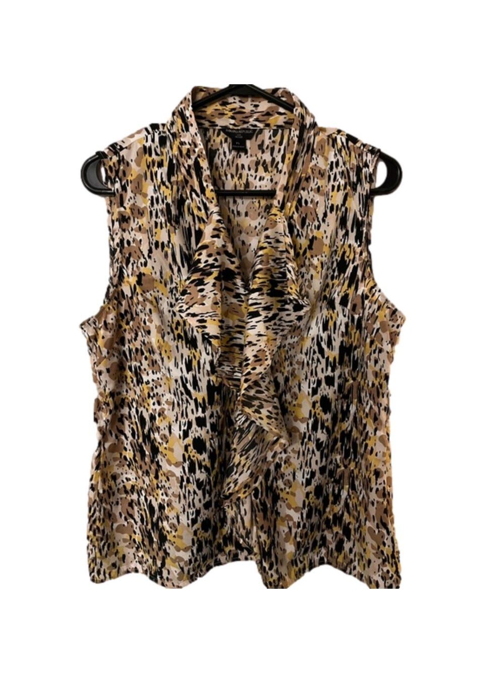 Banana Republic  Neutral Animal Print Ruffle Sleeveless Tank Blouse Petite PL